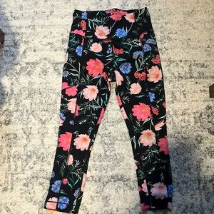 Kate Spade garden print leggings go black blue salmon pink green size smalll
